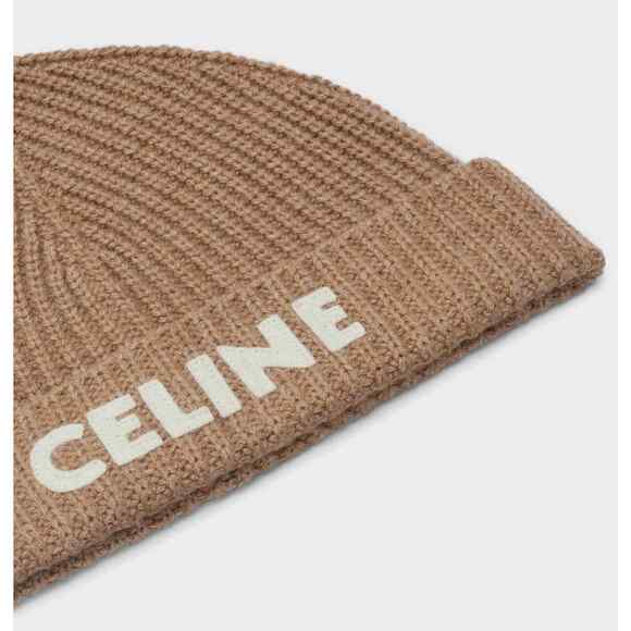 Celine Paris Camel Beige Logo Cashmere Knit Wool Embroidered Beanie Winter Hat main image 8